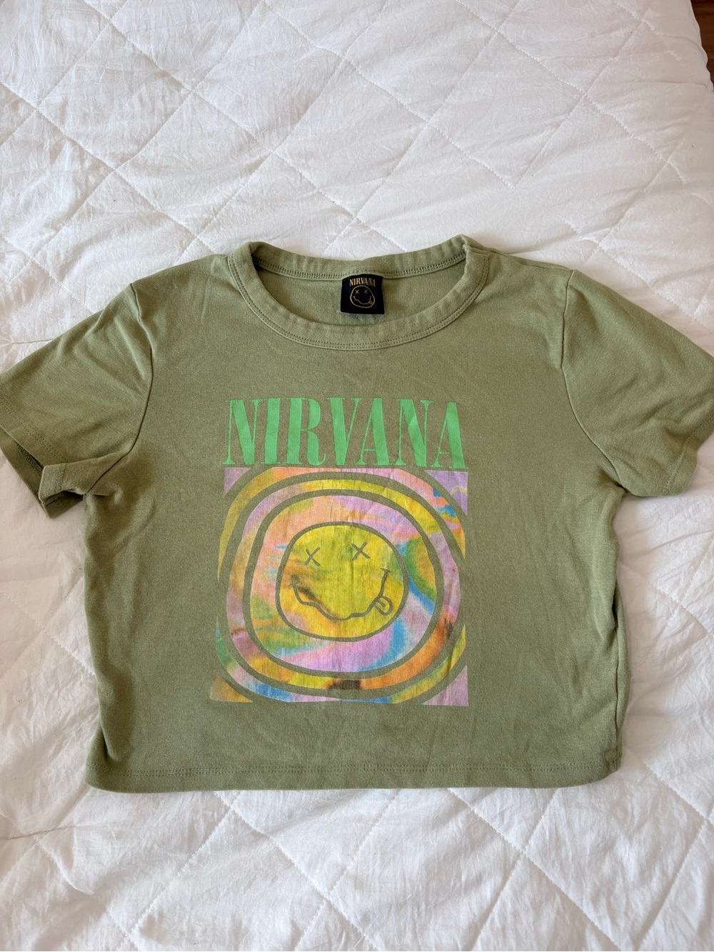 Cotton On Olive Green Nirvana Graphic Baby Tee